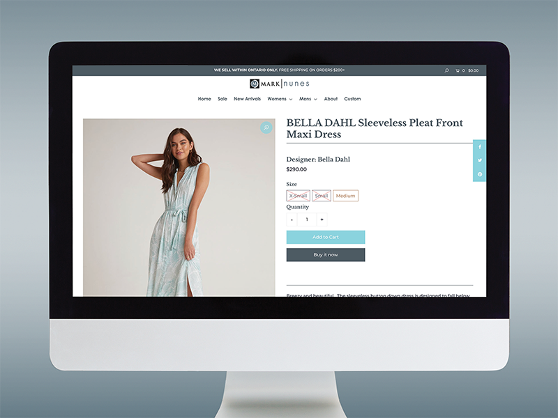 mark nunes e commerce website page